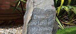 Large slate monolith with carved lettering
